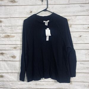 White Willow Women Knit Top Mock Neck‎ Raglan Sleeve Navy Blue Size XL